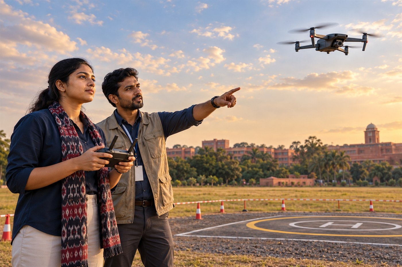 Illustrative scene of supervised remote pilot training at a designated field