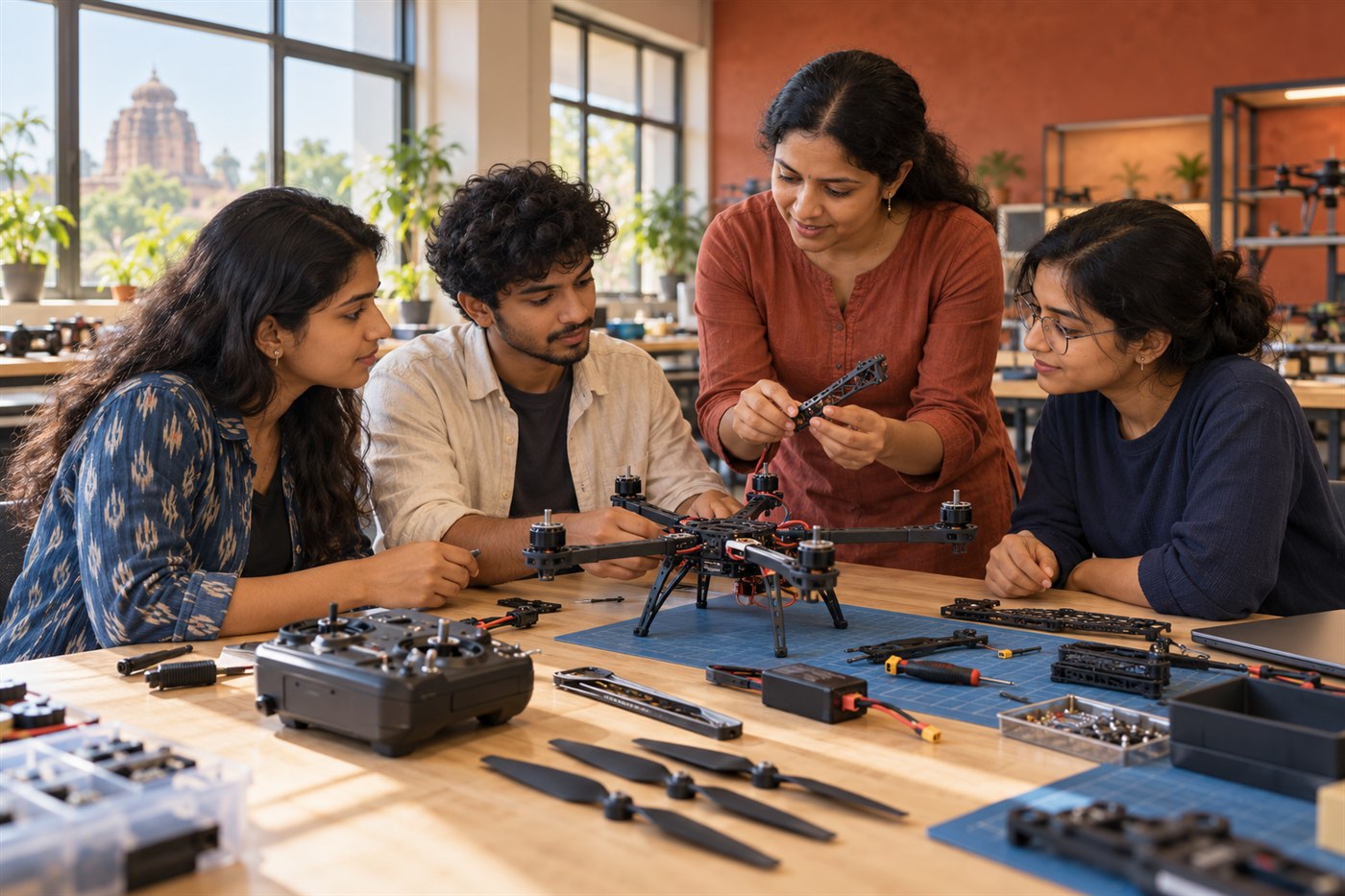 Illustrative hands-on drone workshop in a college maker lab